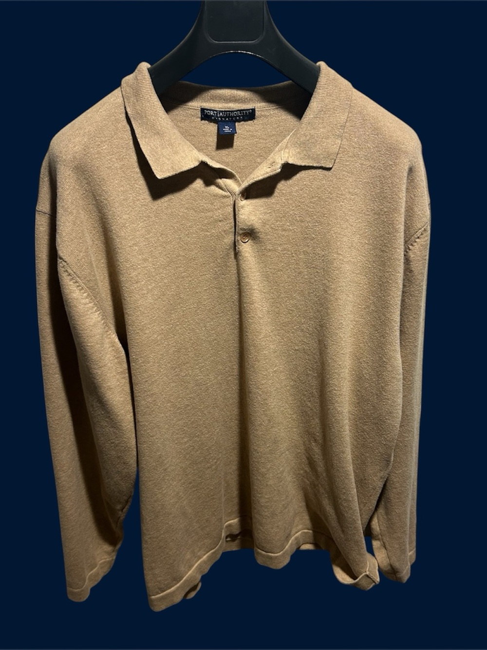 100% Cotton Long Sleeve Polo - Vintage Golf Polo - Tan Size XL